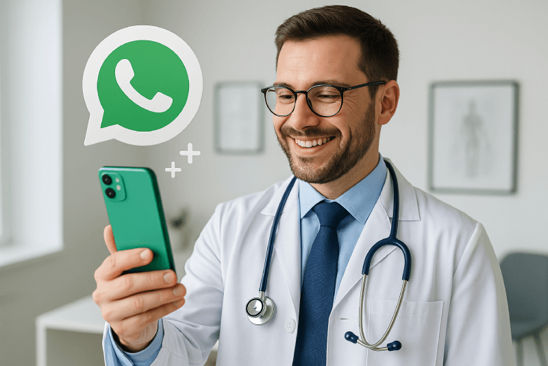 Médico utilizando o WhatsApp para indicar colegas ao iMedicina