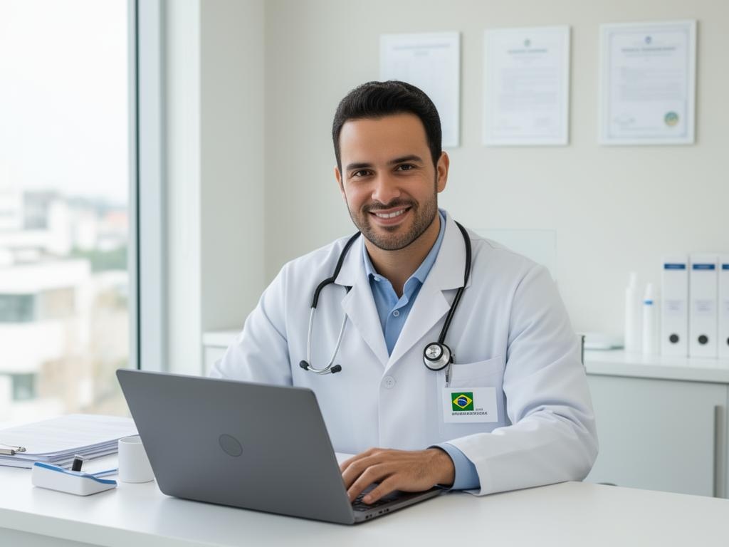Médico utilizando o iMedicina em um notebook