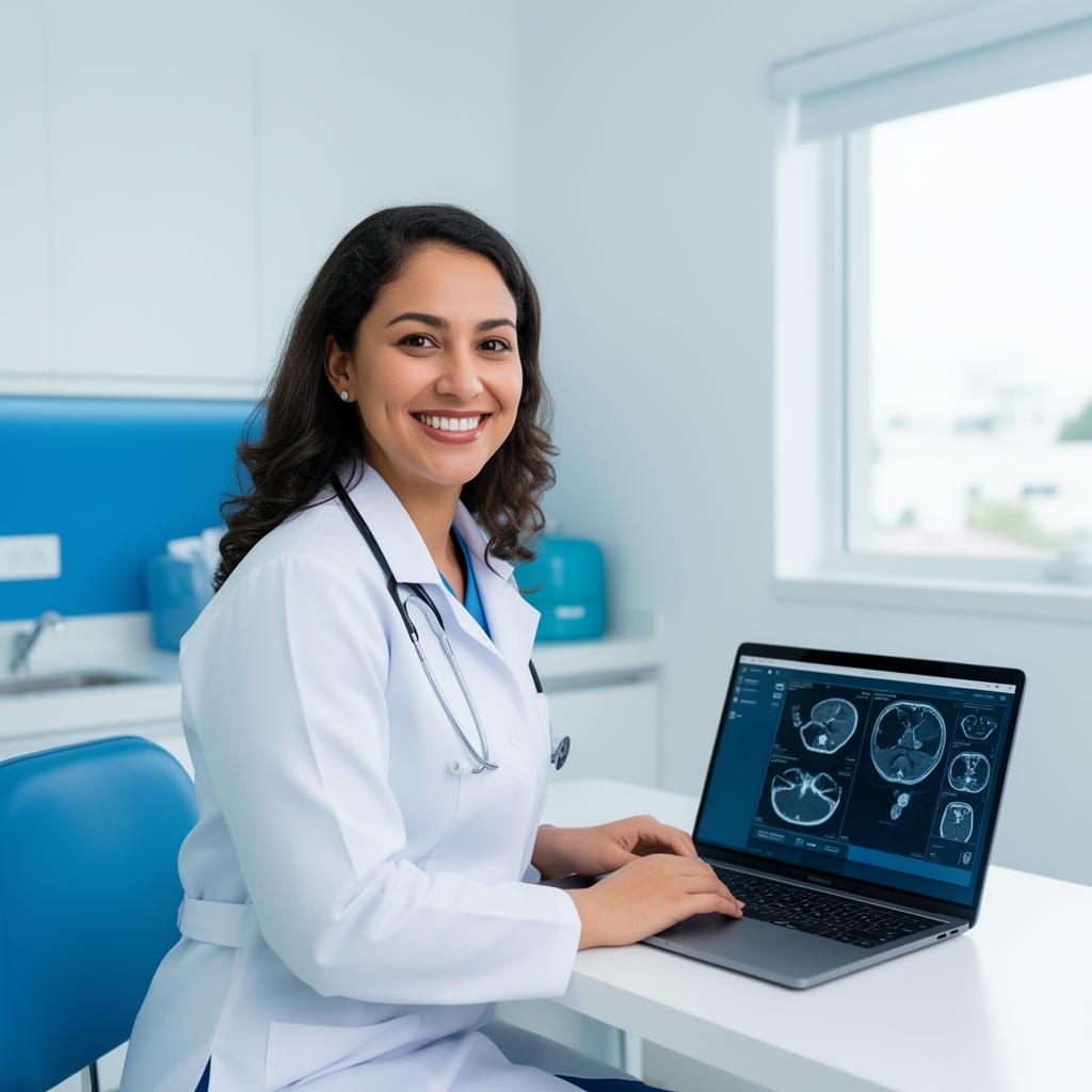 Médica utilizando o iMedicina no consultório